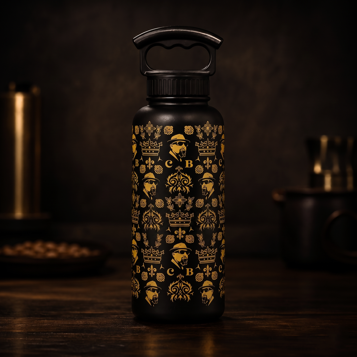 Black with All Over Gold Logos|Back