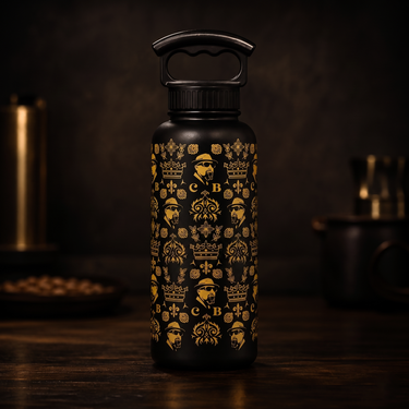 Black with All Over Gold Logos|Back