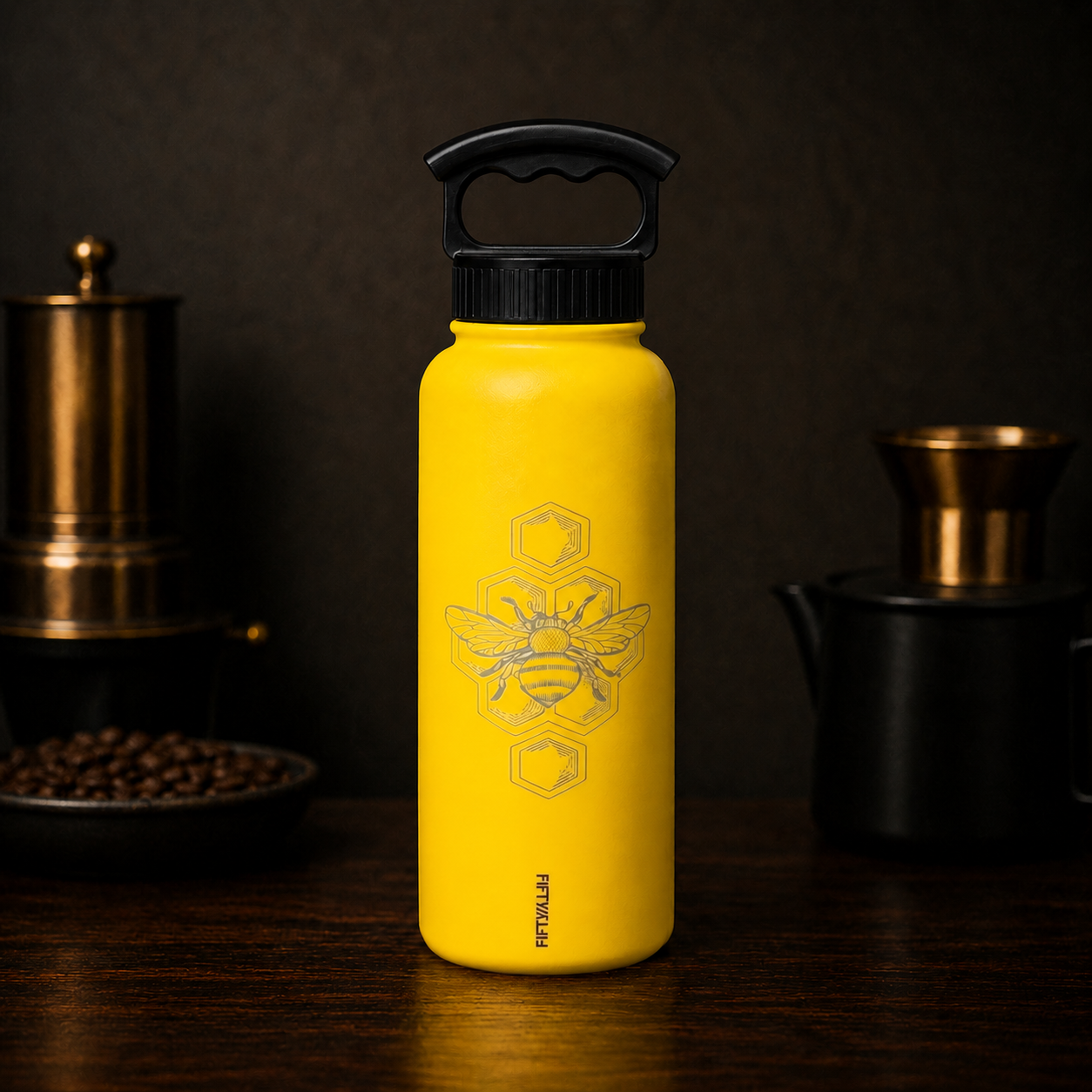Yellow with Laser Etched Bee and Logo|Back