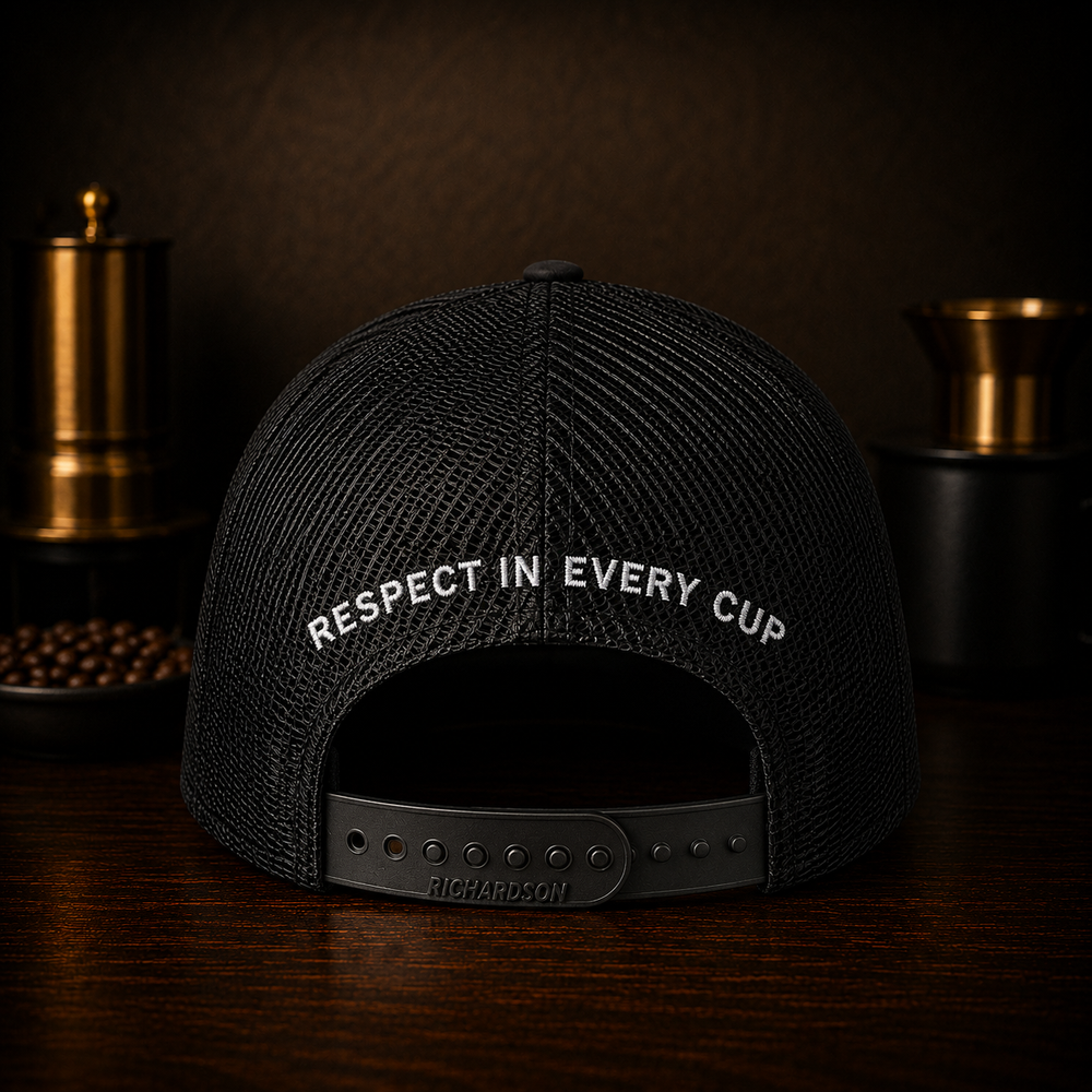 Black Trucker Hat with Brown Leather Logo